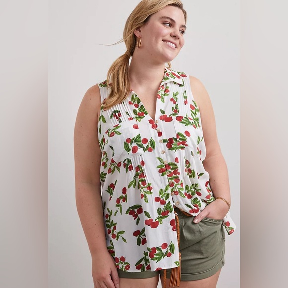 NWT Vera for Anthropologie Floral Buttondown Tank in White, size 1X - Picture 1 of 8